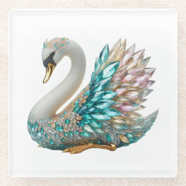 Posavasos De Vidrio Cisne de Diamante Deslumbrante de Cristal Dorado