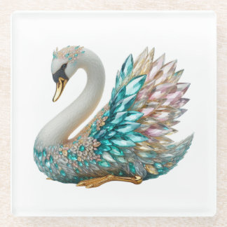 Posavasos De Vidrio Cisne de Diamante Deslumbrante de Cristal Dorado