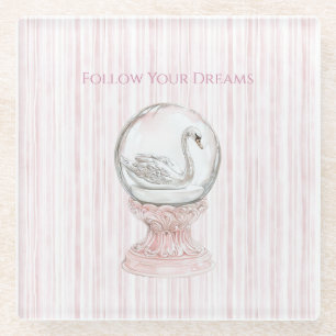 Posavasos De Vidrio Cisne de Rayas Rosadas