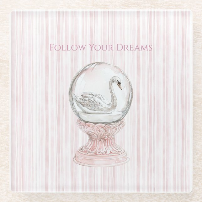 Posavasos De Vidrio Cisne de Rayas Rosadas   (Anverso)