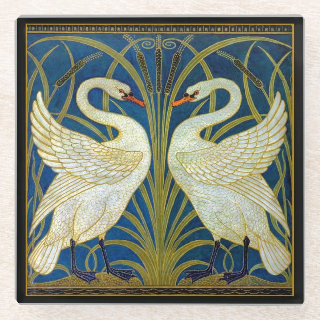 Posavasos De Vidrio Cisnes Art Deco (Anverso)