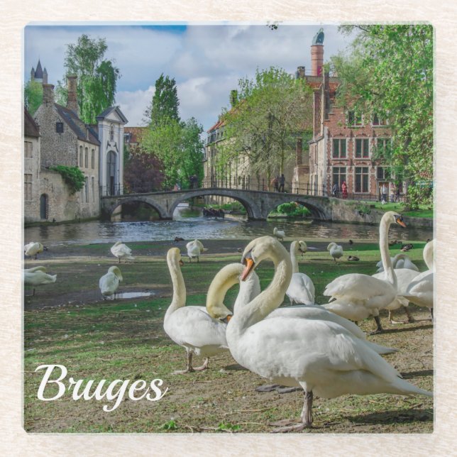 Posavasos De Vidrio Cisnes blancos en Brujas (Anverso)