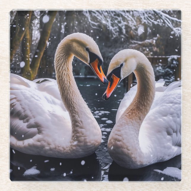 Posavasos De Vidrio Cisnes románticos en un país maravillosamente inve (Anverso)