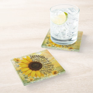 Posavasos De Vidrio Cita de amistad de girasol