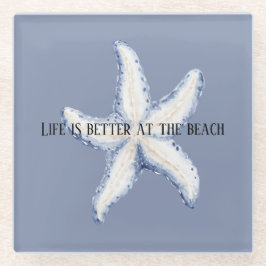 Posavasos De Vidrio Cita de Estrella de Mar Blanca Azul de Playa