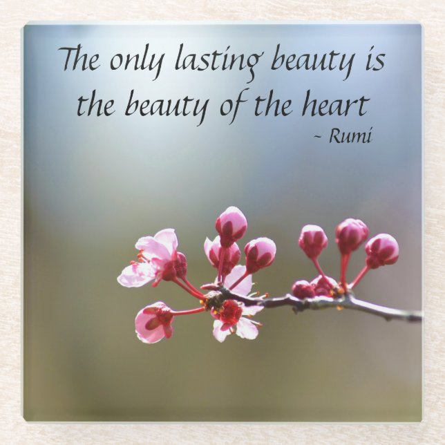 Posavasos De Vidrio Cita Inspiradora de Cherry Blossom (Anverso)