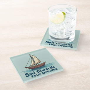 Posavasos De Vidrio Cita inspiradora náutica de velero vintage