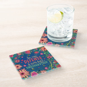 Posavasos De Vidrio Cita no supervisada de FunnyPretty Floral