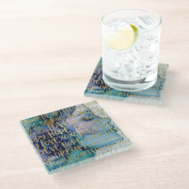 Posavasos De Vidrio Citas Inspiradoras de oro para mujeres azules (Angular)