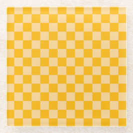 Posavasos De Vidrio Citrus cream checkered board pattern