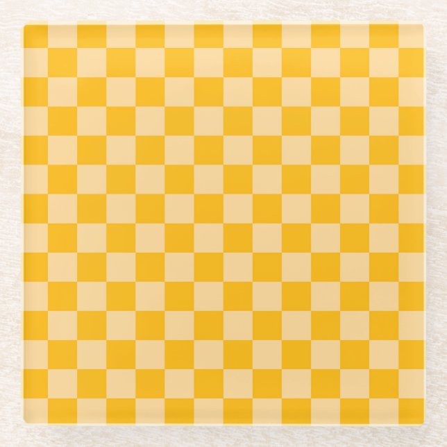Posavasos De Vidrio Citrus cream checkered board pattern (Anverso)