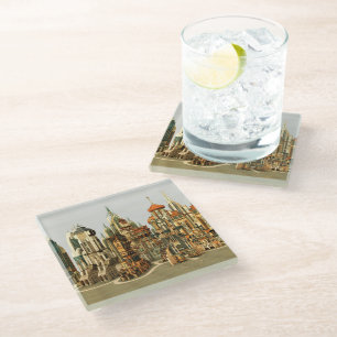 Posavasos De Vidrio Ciudad de fantasía futurista Arte de horizonte de