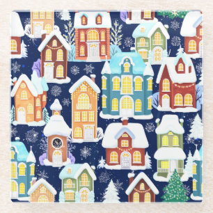 Posavasos De Vidrio Ciudad de invierno victoriana: Patrón de Navidades