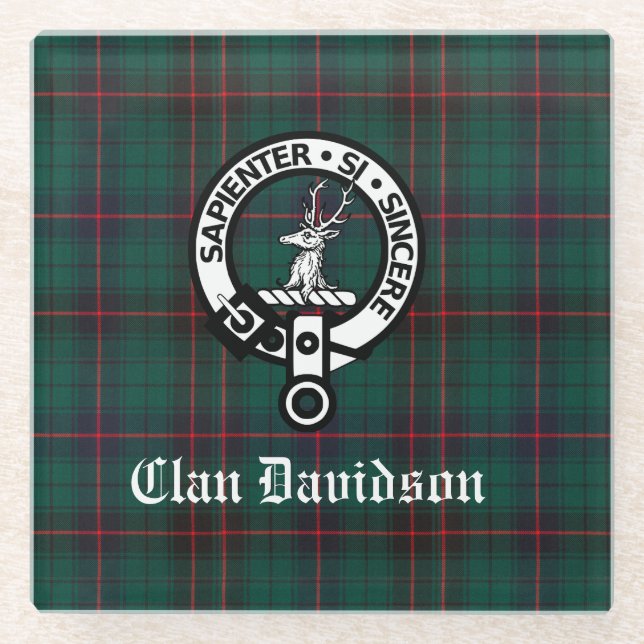 Posavasos De Vidrio Clan Davidson Escudo Badge y Tartán (Anverso)