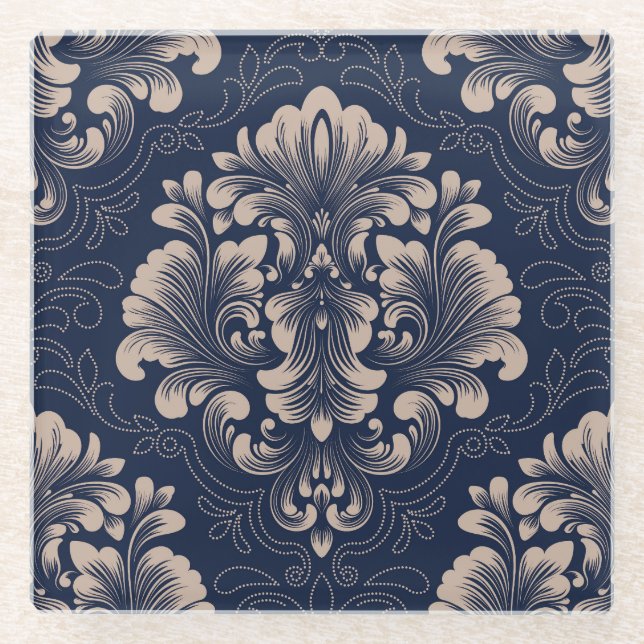 Posavasos De Vidrio Clásica Damask Seamless Textura Victoriana (Anverso)