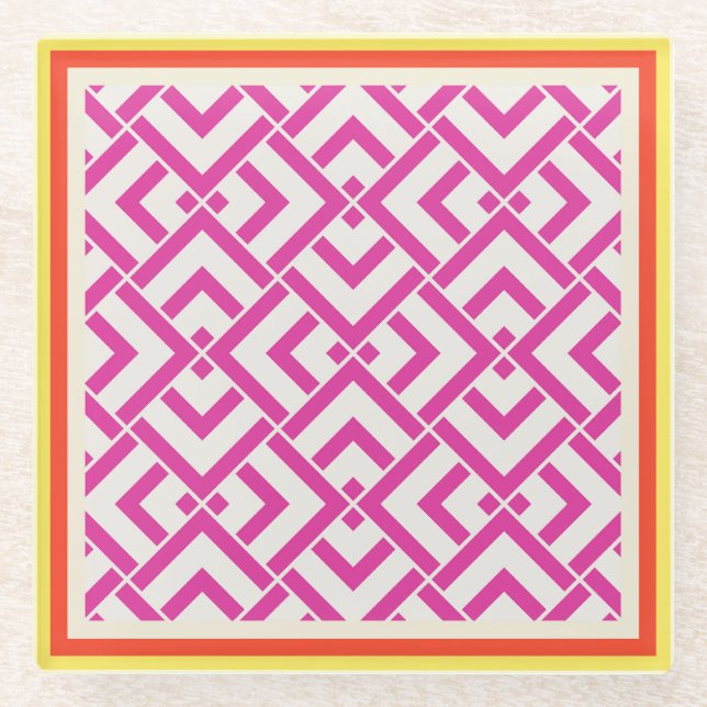 Posavasos De Vidrio Clásico exterior geométrico rosa de verano (Anverso)