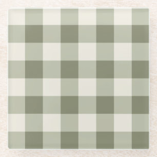 Posavasos De Vidrio Clásico Green Farmhouse Gingham Style