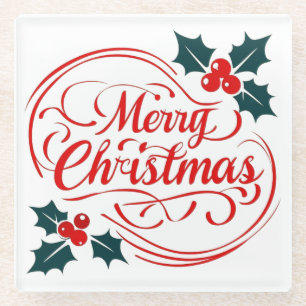 Posavasos De Vidrio Clásico Merry Christmas Holerry Holiday Art