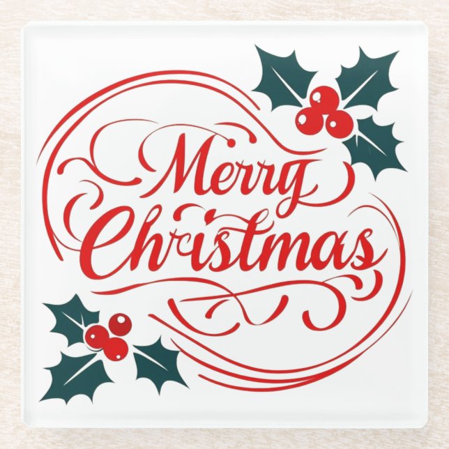 Posavasos De Vidrio Clásico Merry Christmas Holerry Holiday Art (Anverso)