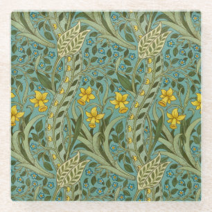 Posavasos De Vidrio Clásico patrón floral de narciso de William Morris