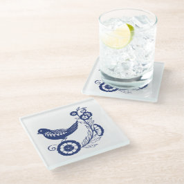 Posavasos De Vidrio Classic Dutch Blue Delft Tile Bird Design