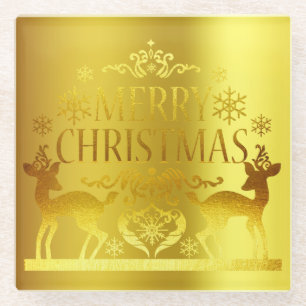 Posavasos de Vidrio Classy Faux Gold Feliz Navidad