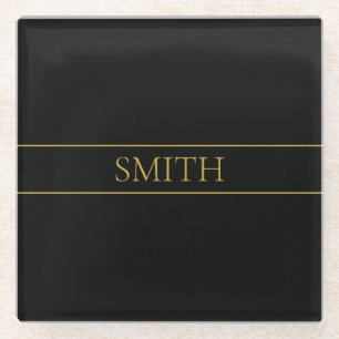 Posavasos De Vidrio Classy Personalizable Gold Text & Lines