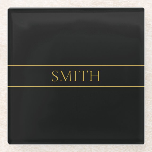 Posavasos De Vidrio Classy Personalizable Gold Text & Lines (Anverso)