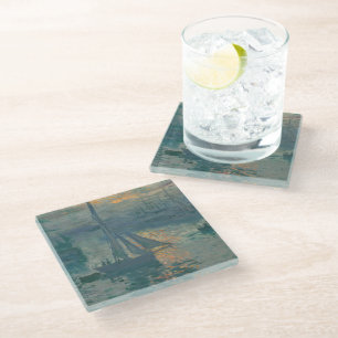 Posavasos De Vidrio Claude Monet Amanecer Marino Barco de Vela Impresi