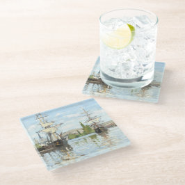 Posavasos De Vidrio Claude Monet. Buques montando en el Sena en Ruán