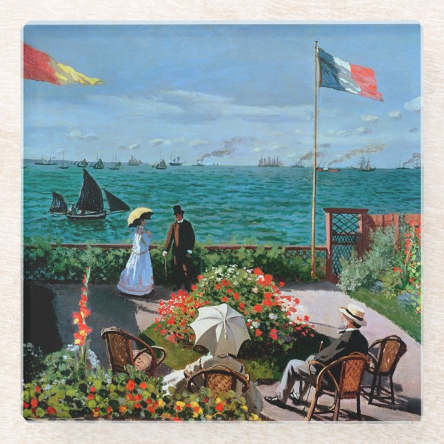 Posavasos De Vidrio Claude Monet el | la terraza en Sainte-Adresse, (Anverso)