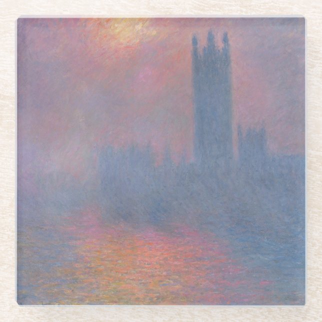 Posavasos De Vidrio Claude Monet el | las casas del parlamento, (Anverso)