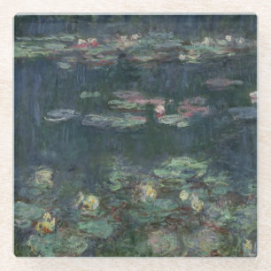Posavasos De Vidrio Claude Monet el   Waterlilies: Reflexiones verdes