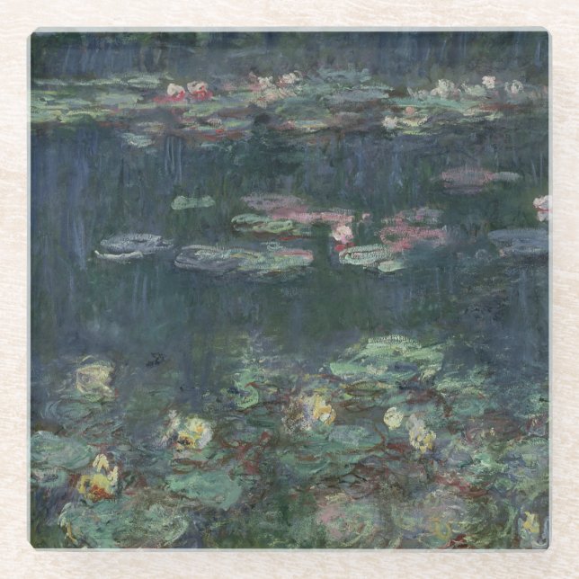 Posavasos De Vidrio Claude Monet el | Waterlilies: Reflexiones verdes (Anverso)