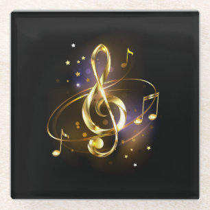 Posavasos De Vidrio Clef de sol de música dorada