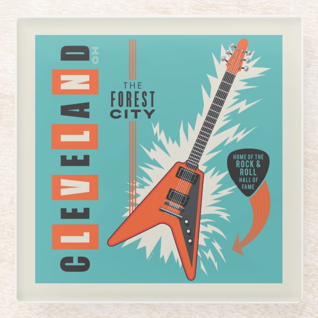 Posavasos De Vidrio Cleveland Ohio | Guitarra eléctrica (Anverso)