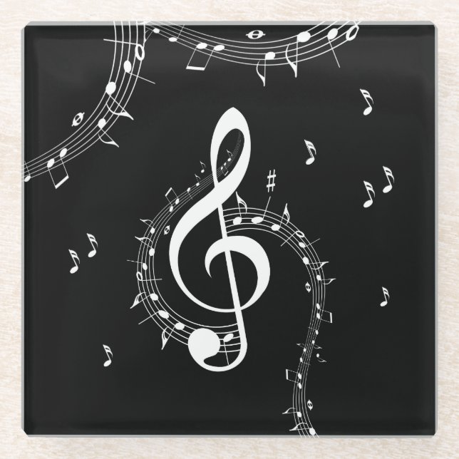 Posavasos De Vidrio Climactic G Clef Music Black (Anverso)