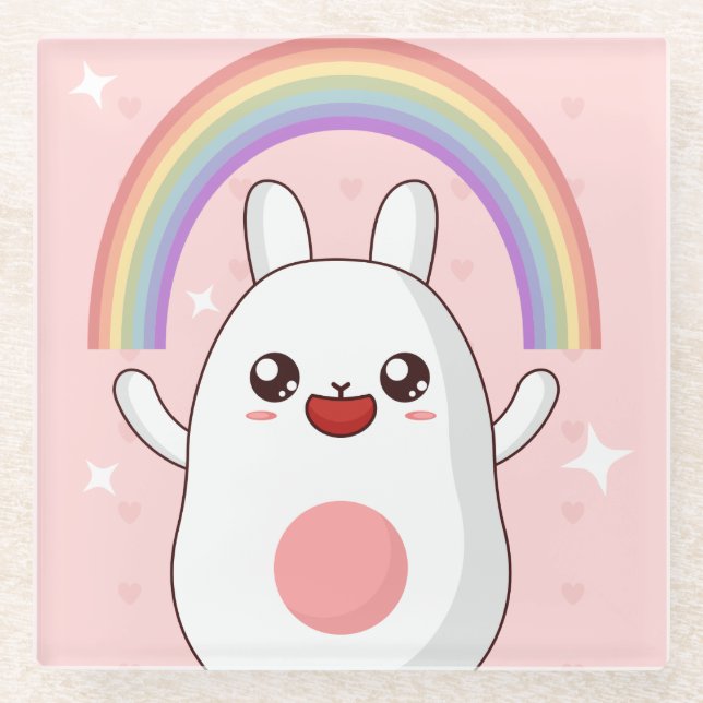 Posavasos De Vidrio Clísico arcoiris de Kawaii (Anverso)