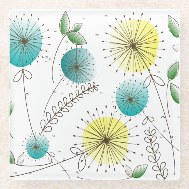 Posavasos De Vidrio Clocks Blue Yellow de Dandelion modernos de mediad (Anverso)