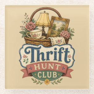 Posavasos De Vidrio Club de Caza de Oportunidades Vintage Cottagecore