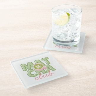 Posavasos De Vidrio Club Matcha Verde y Rosa Estética Cute Impresión T