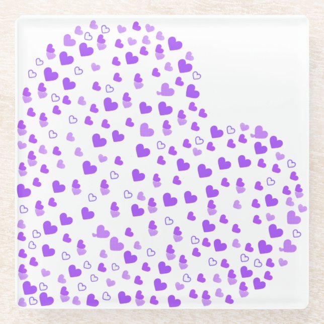 Posavasos De Vidrio Clúster de Corazón Púrpura (Anverso)