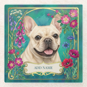 Posavasos De Vidrio Coaster personalizado de French Bulldog crema en c