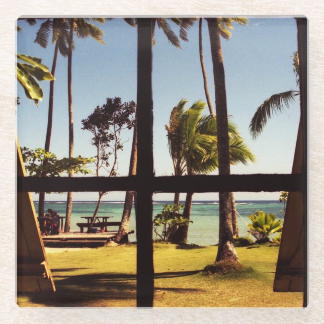 Posavasos De Vidrio Coastercna tropical de la playa de Fiji Beach (Anverso)