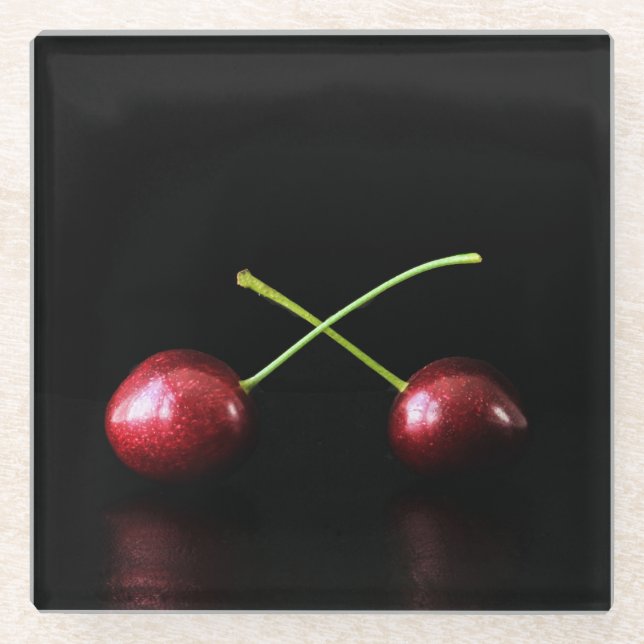 Posavasos De Vidrio Coastercnm de dos cerezas (Anverso)
