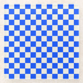Posavasos De Vidrio Cobalt and cream checkerboard pattern