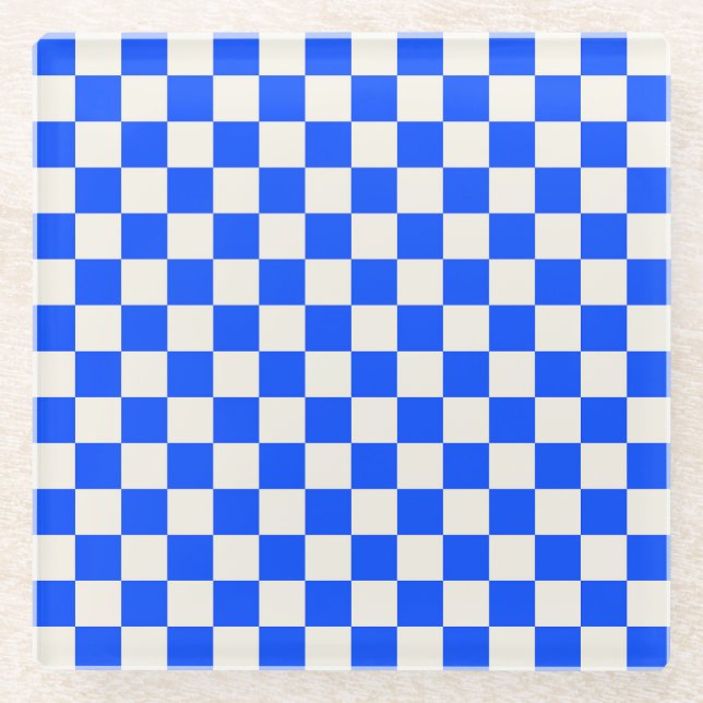 Posavasos De Vidrio Cobalt and cream checkerboard pattern (Anverso)