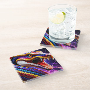 Posavasos De Vidrio Cobra vibrante escalas azul y amarillo