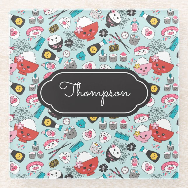 Posavasos De Vidrio Cocina Blue Sushi Kawaii (Anverso)