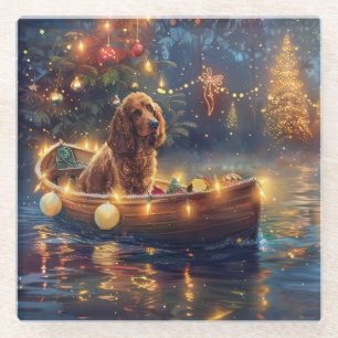 Posavasos De Vidrio Cocker Spaniel Viaje Festivo de Navidad